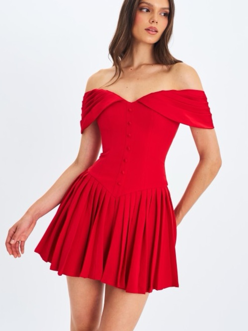 NARELLE CRIMSON OFF-SHOULDER
SWEETHEART MINI DRESS